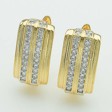 XUPING Сережки Позолота + Родій з білими цирконами Висота 1.6см, Ширина 0.9см