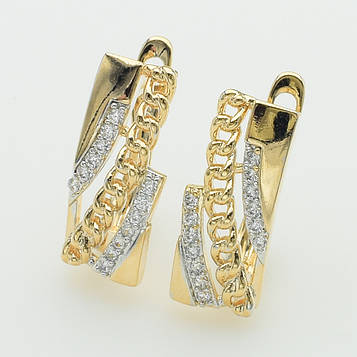 XUPING Сережки Позолота + Родій з білими цирконами Висота 1.6см, Ширина 0.7см