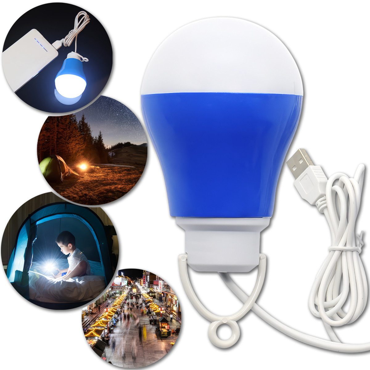 Підвісна світлодіодна лампочка 5W з живленням від USB та кабелем 0,9м, фото 1