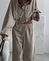 Костюм жіночий Оверсайз кофта на блискавці з капюшоном і штани вільного крою тринитка на флісі 42-44 46-48