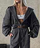 Костюм жіночий Оверсайз кофта на блискавці з капюшоном і штани вільного крою тринитка на флісі 42-44 46-48, фото 4