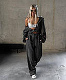 Костюм жіночий Оверсайз кофта на блискавці з капюшоном і штани вільного крою тринитка на флісі 42-44 46-48, фото 7