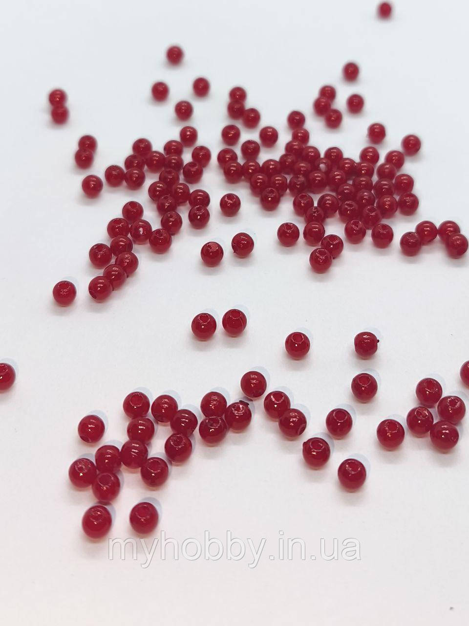 Намистини акрилові 4мм (+-200шт) Червоні, фото 1