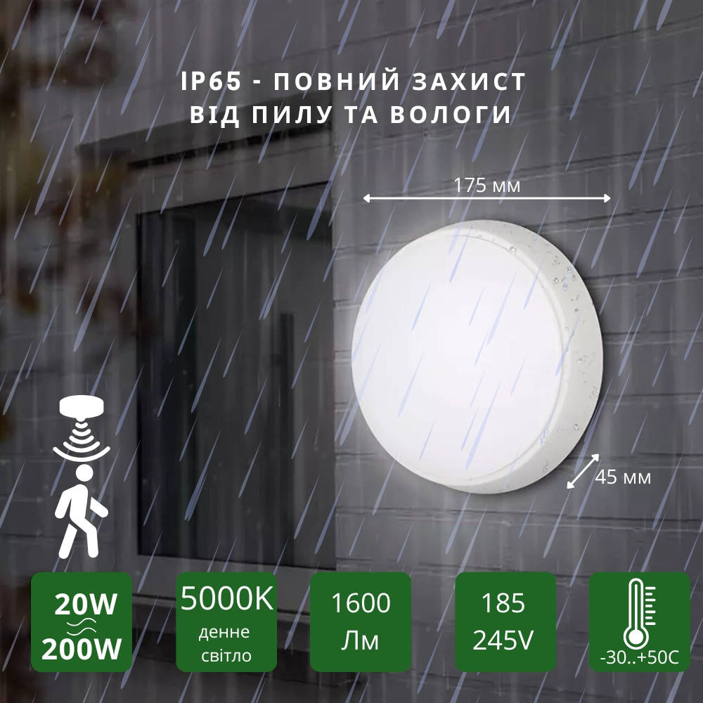 Led вуличний світильник з датчиком руху 20W ІР65 5000К ETRON, світильник для ЖКГ, фото 1