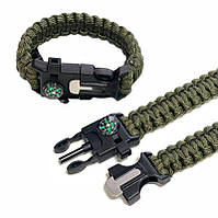 Браслет із паракорду з компасом і вогнивом, олива, нейлон, PRC