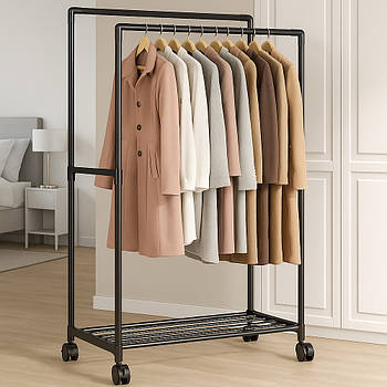 Підлогова вішалка для одягу, 112х56х30см / Вішалка в передпокій / Вішалка на коліщатках / Стійка для одягу