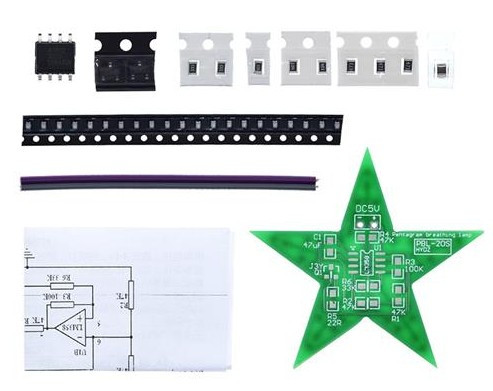 Набір для паяння конструктор п'ятикутна зірка, світлодіодний світильник з ефектом, що дихає, градієнт, фото 1