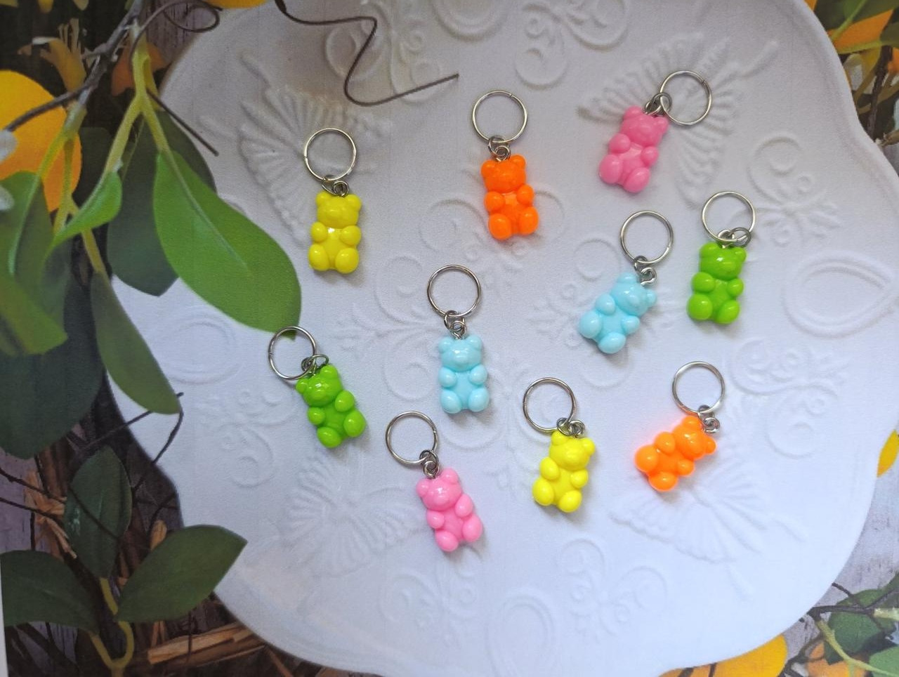 Пірсинг для волосся набір кільця  з декором "Ведмедики 10шт", фото 1