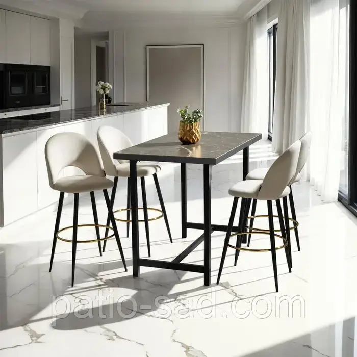 Набір із 4 барних стільців Sachel кремовий/чорний, фото 1