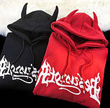 Худі утоплене жіноче з ріжками тринитка на флісі 42-46, фото 3