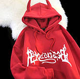 Худі утоплене жіноче з ріжками тринитка на флісі 42-46, фото 4