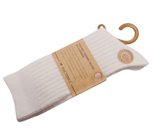 Високі кашемірові термошкарпетки рубчик 37-41 молочні Ластівка 10714, фото 1