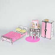 "Спальня New" набір лялькових меблів NestWood для Барбі біло-рожева, фото 3