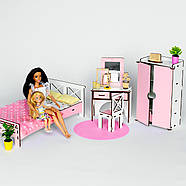 "Спальня New" набір лялькових меблів NestWood для Барбі біло-рожева, фото 7