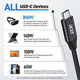 Кабель Acer 240 Вт USB-C 3 м, PD швидка зарядка для ноутбуків, iPhone 15/16, MacBook, iPad, фото 6