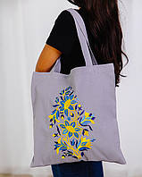 Сумка Шопер з вишивкою Весняні дзвіночки на сірому льоні,еко сумка для покупок,шопер,сумка з вишиванкою,сумка для покупок вишита