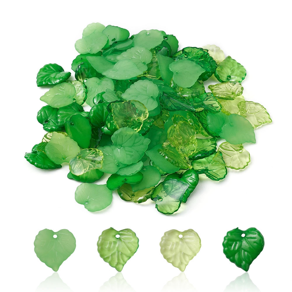 Набір Підвіски Кулони Акрилові Лист, Мікс, 15-16x15-16x2мм, Отвір 1-1.5 мм, 100 шт./пач, 1 упаковка, фото 1