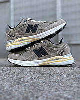Водонепроницаемые кожаные кроссовки мужские JJJJound x New Balance 990v3 Made In USA 'Grey/brown' подош. ENCAP