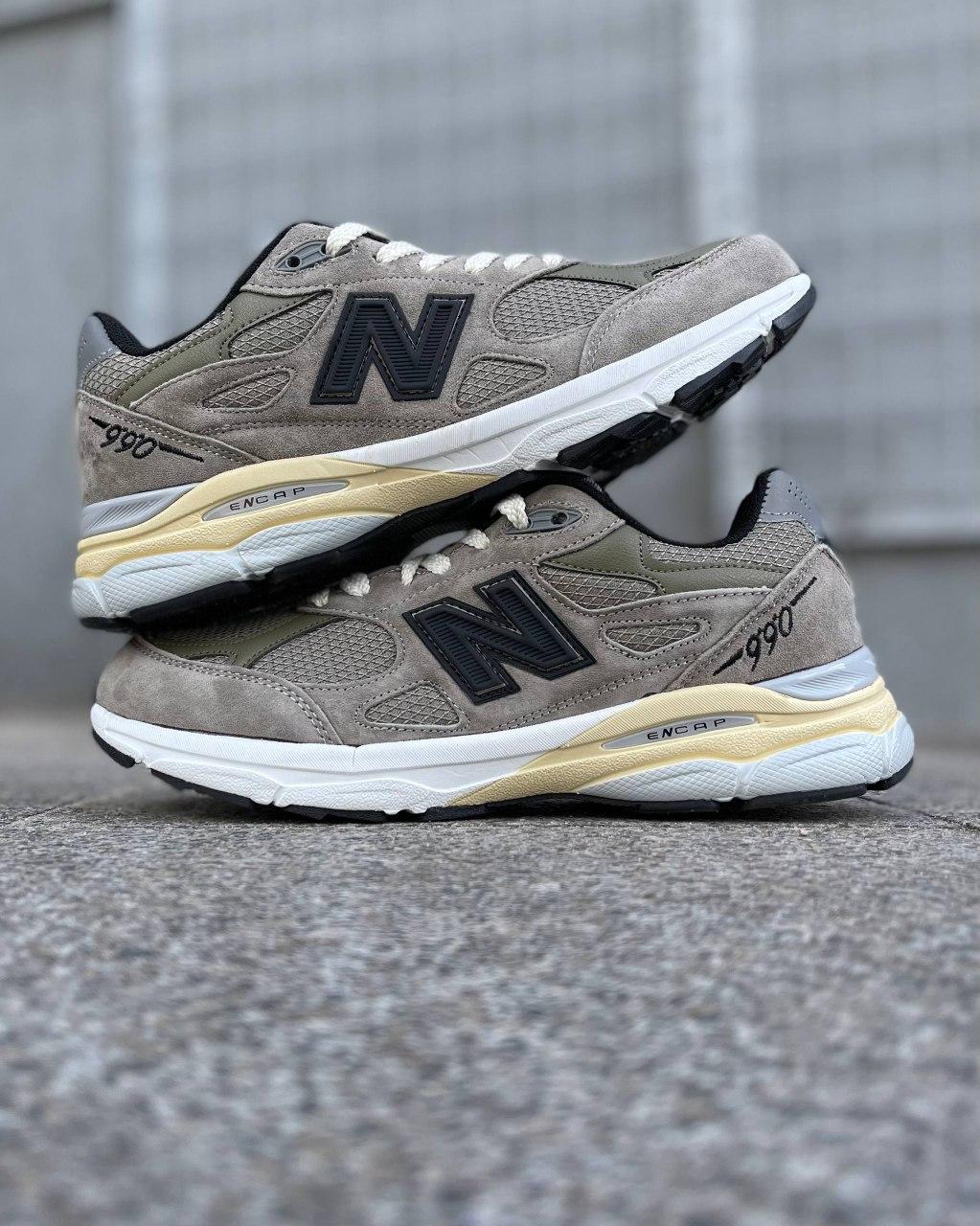 Водонепроникні шкіряні кросівки чоловічі JJJound x New Balance 990v3 Made In USA 'Grey/brown' подош. ENCAP - фото 1 - id-p2736858621