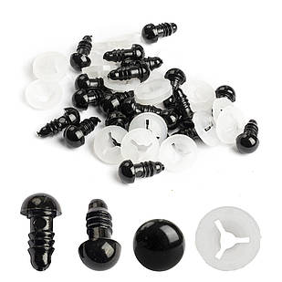 Око з фіксатором для Іграшок і Кукол Пластикові, Чорні, 8 мм, фіксатор 13х3.5 мм (10 пар), 20 шт