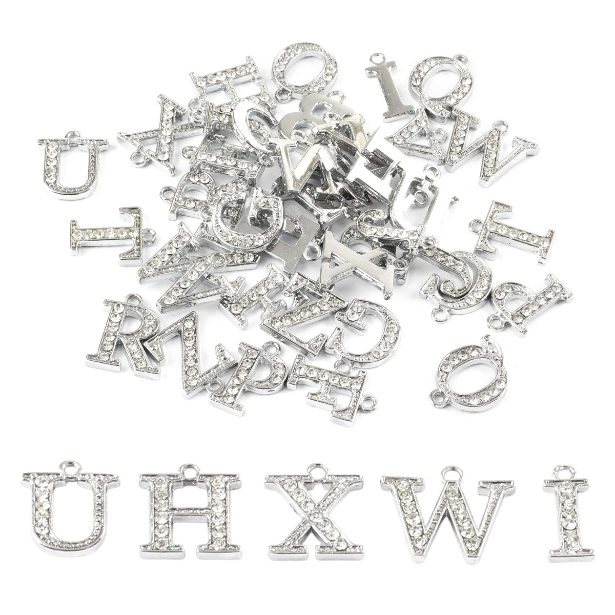 Кулони Підвіски Букви зі стразами, Платина, 14-19 мм, 40 шт, фото 1