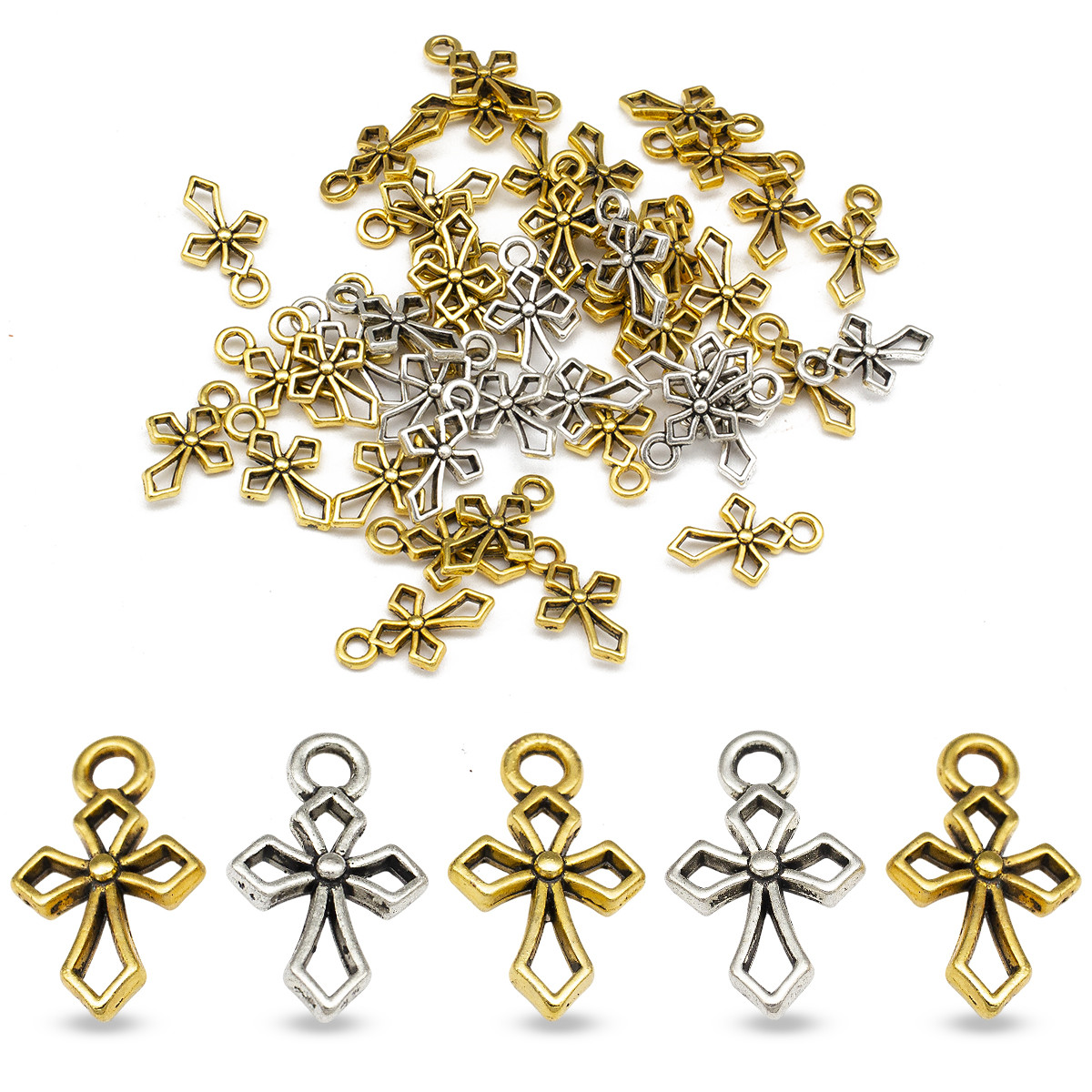 Кулони Хрест, Біжутерний сплав, Мікс, 16.5х11х3.5мм, Отвір 1.5 мм, 50 шт, фото 1