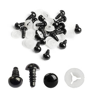 Око з фіксатором для Іграшок і Кукол Пластикові, Чорні, 10 мм, 20 шт