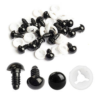 Око з фіксатором для Іграшок і Кукол Пластикові, Чорні, 12 мм, 20 шт