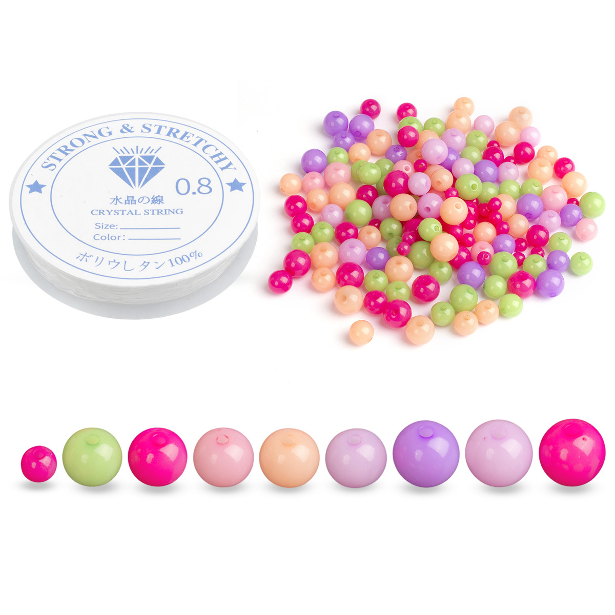 Набір Акрилові бусини Желе Круглі, Мікс, 6-12 мм, отвір 1.5-2 мм, 100 г/пач, 1 набор, фото 1