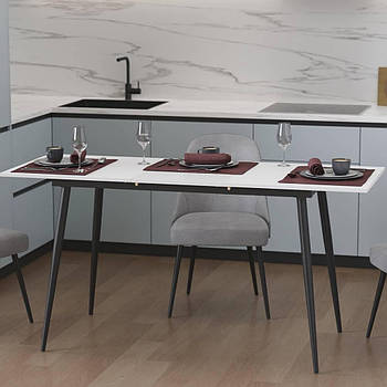 Стіл кухонний розкладний Данді на конусних ногах Ferrum-decor 75x120 160)x60 Чорний метал ДСП Білий 16 мм (FRD-106775)