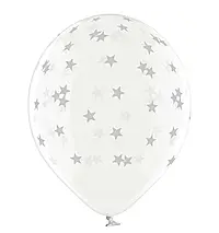Латексна кулька  BELBAL 12" (30 см) Зірки маленькі срібні, на прозорому