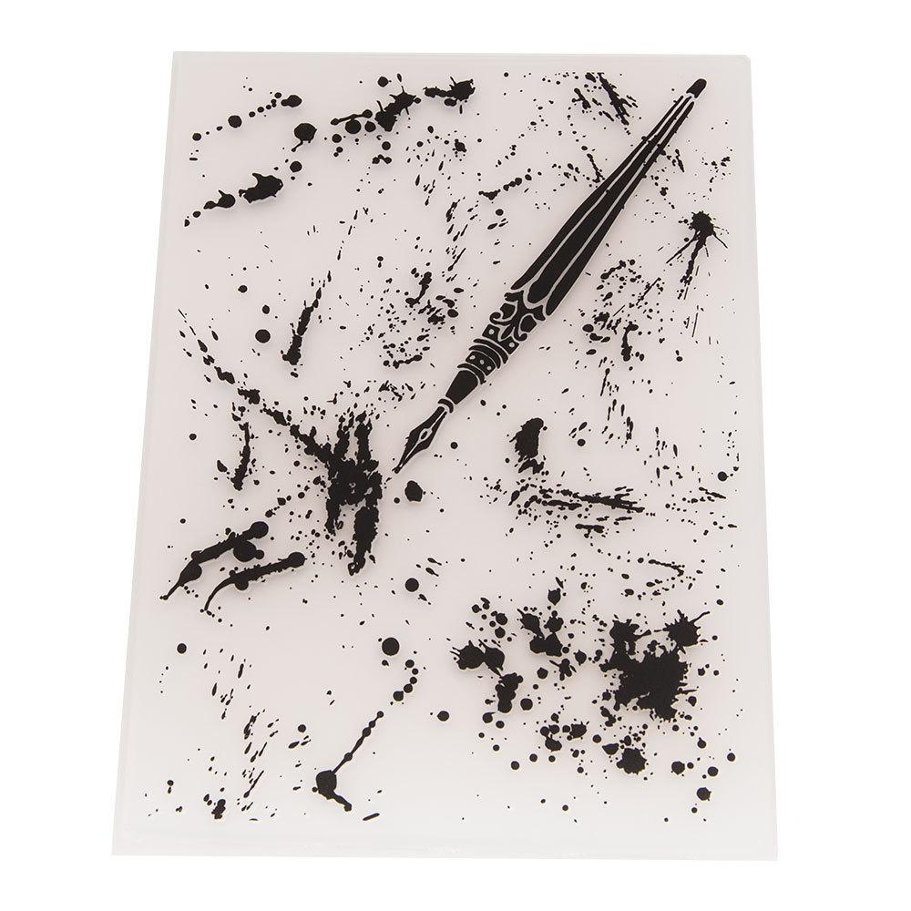 Папка для тиснення паперу картону "Ручка і клякси" PDT012, фото 1