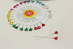 Булавки кравецькі з різнобарвною головкою (серце), 30 шт БУ-18