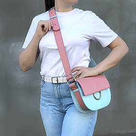 Сумка жіноча "Рута" натуральна шкіра, блакитна / рожева