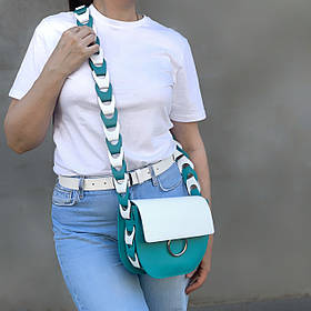 Сумка жіноча "Рута" натуральна шкіра, біла / бірюзова