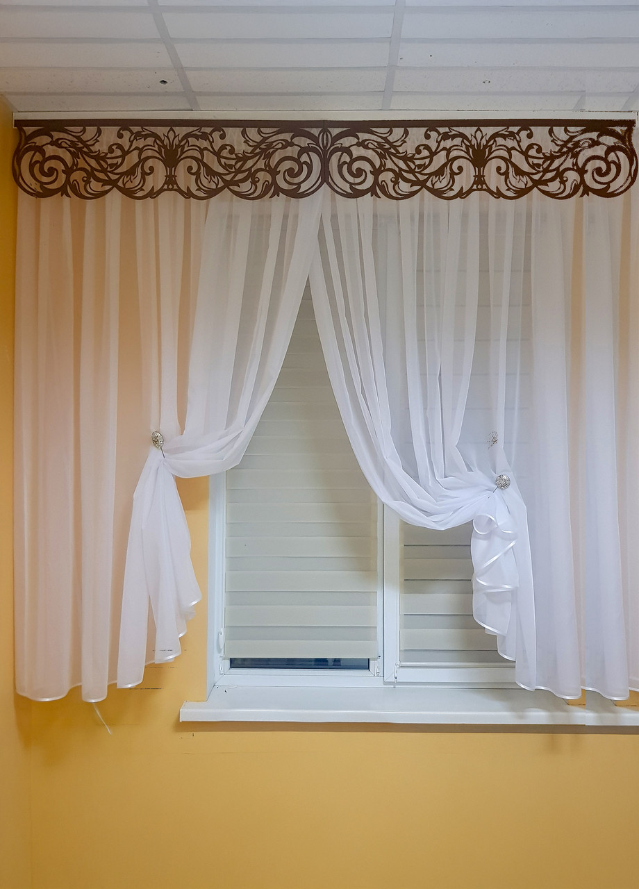 Ажурний жорсткий ламбрекен Firanka Ажур 2м коричневий (142_1л_п028), фото 1