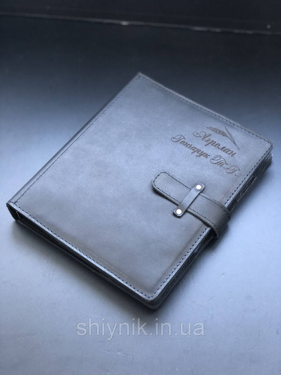 Шкіряна обкладинка з кільцевим механізмом A5 LILY, чорна, фото 1