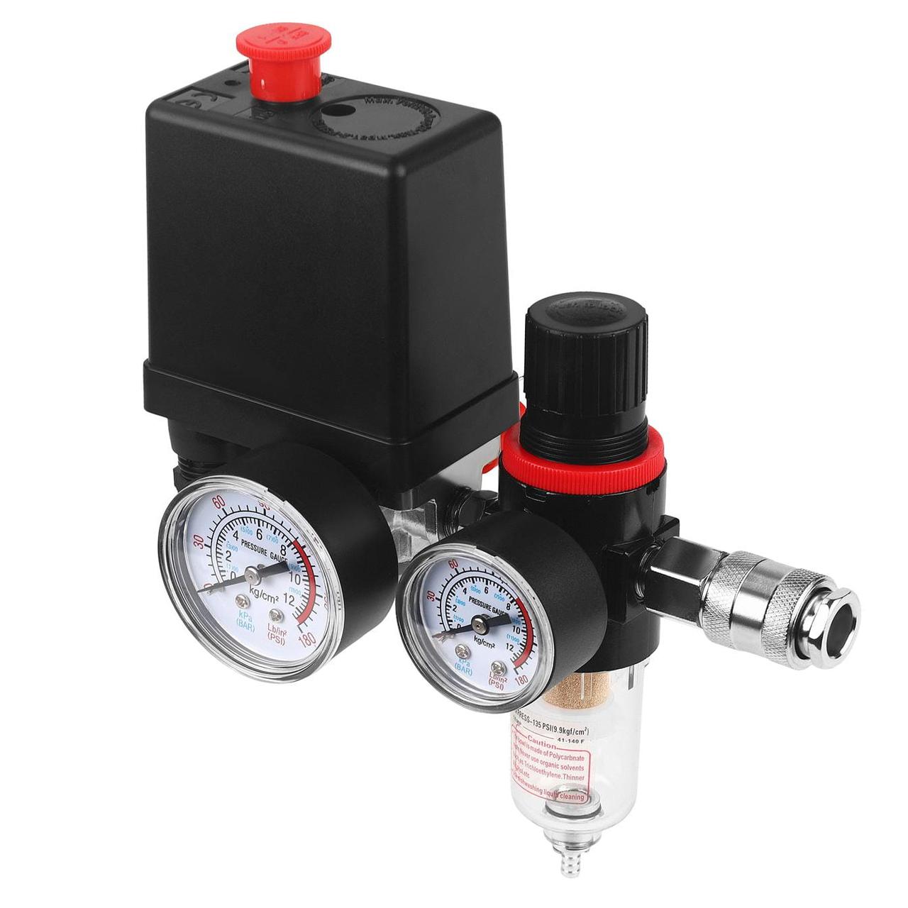 Реле тиску для компресора автоматика (пресостат) з манометром + фільтр KD5852, фото 1