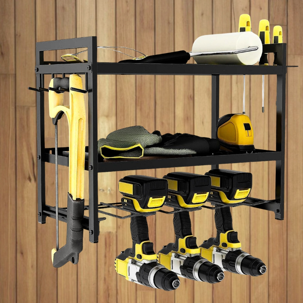 Настінна полиця органайзер для інструментів на 2 яруси MZY-856 металевий стелаж в гараж, фото 1