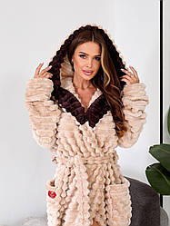 Довгий махровий халат з чобітками пісочного кольору