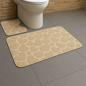 Набір 3D килимків для ванної та туалету з гумовим покриттям, 2 шт, Сердечки, Бежевий