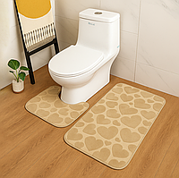 Набір 3D килимків у ванну кімнату з гумовим покриттям, 2шт "Сердечки", Бежевий