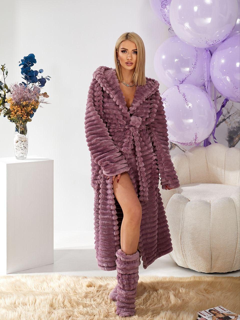 Довгий халат з чобітками Шарпей кольору баклажан, фото 1