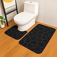 Набір 3D килимків у ванну кімнату з гумовим покриттям, 2шт "Сердечки", Чорний