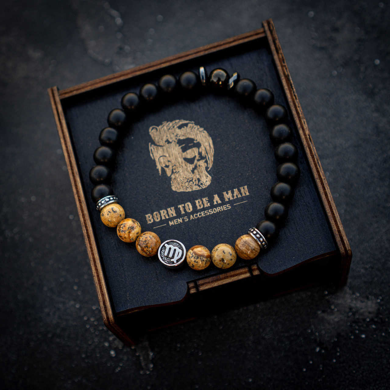 Чоловічий браслет зі знаком Зодіаку Діва натурального каміння, фото 1