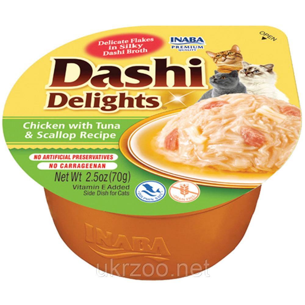 Ласощі INABA "DASHI Delights" для котів,  курка з тунцем та морським гребінцем, 70 гр (6 шт.уп.)  НОВИНКА (48, фото 1