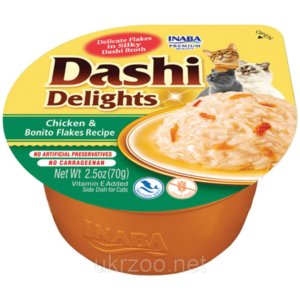 Ласощі INABA "DASHI Delights" для котів, курка з пластівцями боніто, 70 гр (6 шт.уп.) НОВИНКА (48 шт.), фото 1