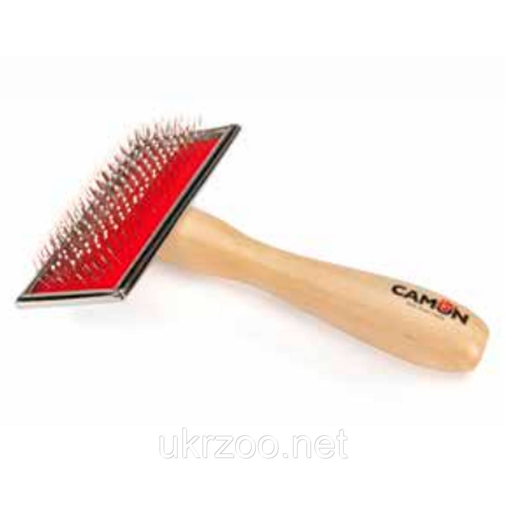 Пуходерка зі штифтами з нержавіючої сталі з пластиковим покриттям, з дерев'яною ручкою  9x4,5 см, MD 6 шт/уп, фото 1