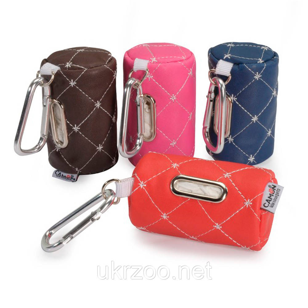 Брелок-диспенсер для пакетів для собачих фекалій, стьобаний різнокольоровий, 8см, для 20пак, 12шт/уп, (ціна за, фото 1