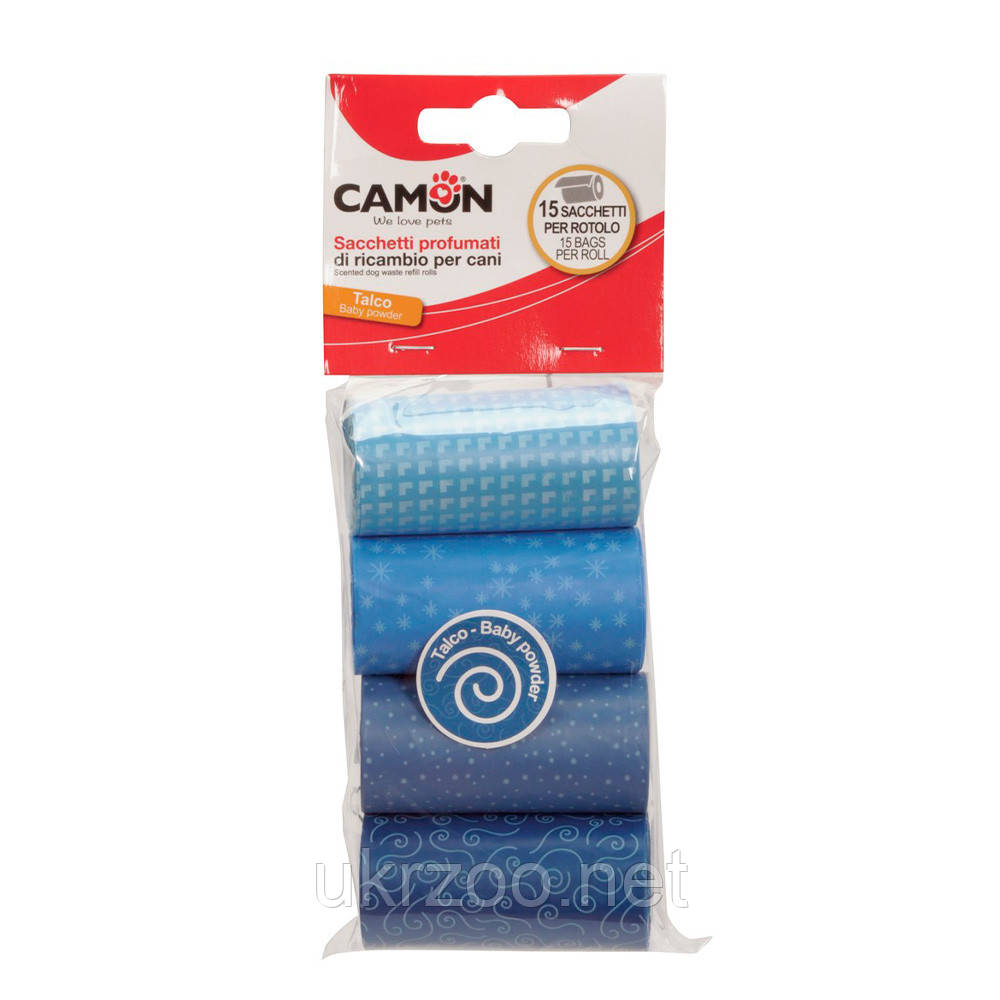 Пакети для собачих фекалій з ароматом дитячої присипки, 6см, 4штx15пак, блакитні, 12шт/уп, (ціна за 1шт.), фото 1
